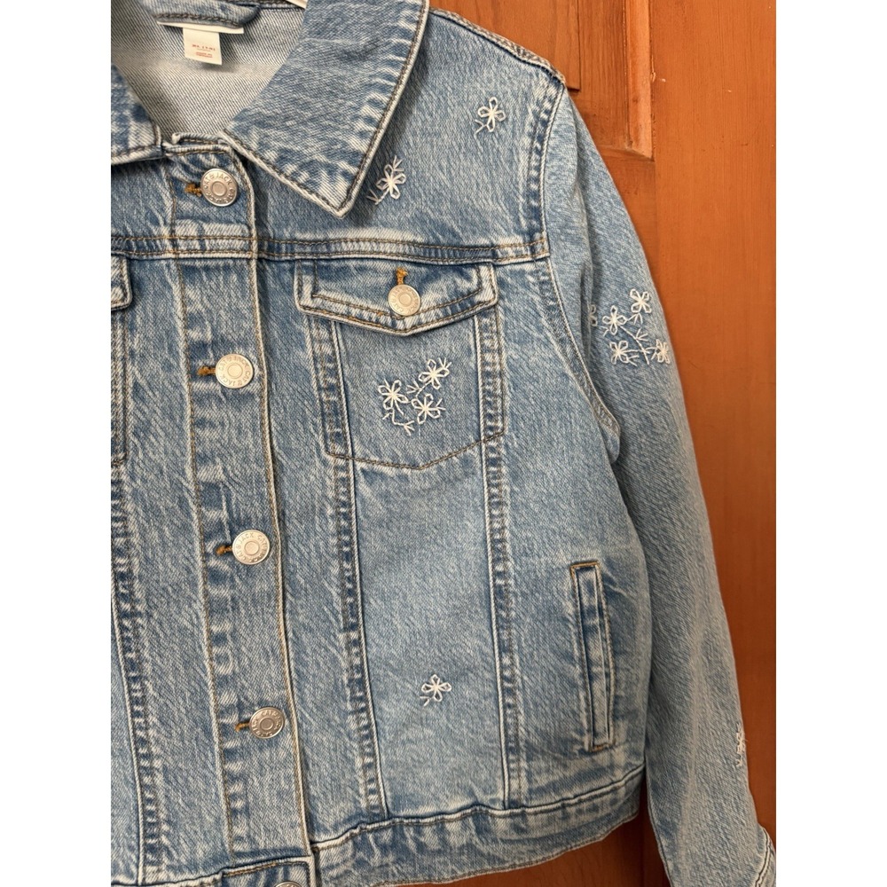 Girls Cat & Jack Floral Embroidered Denim Jacket White Stitched Daisy Size XL - Picture 3 of 7